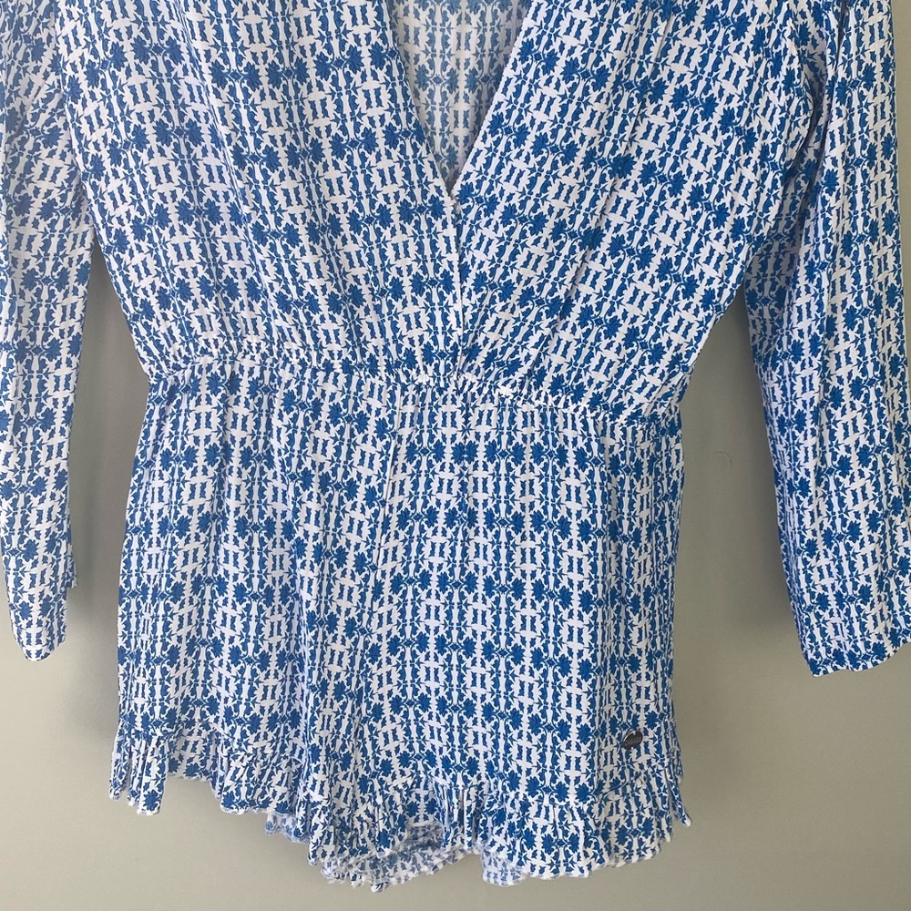 Ghanda Blue Patterned Ruffle Romper - Picture 2 of 5